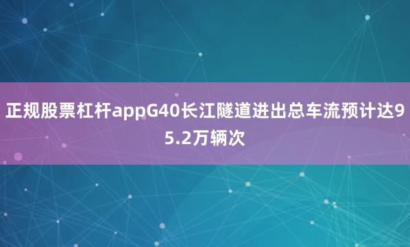 正规股票杠杆appG40长江隧道进出总车流预计达95.2万辆次